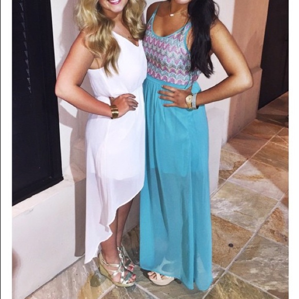 Aqua Blue Pattern Top Maxi